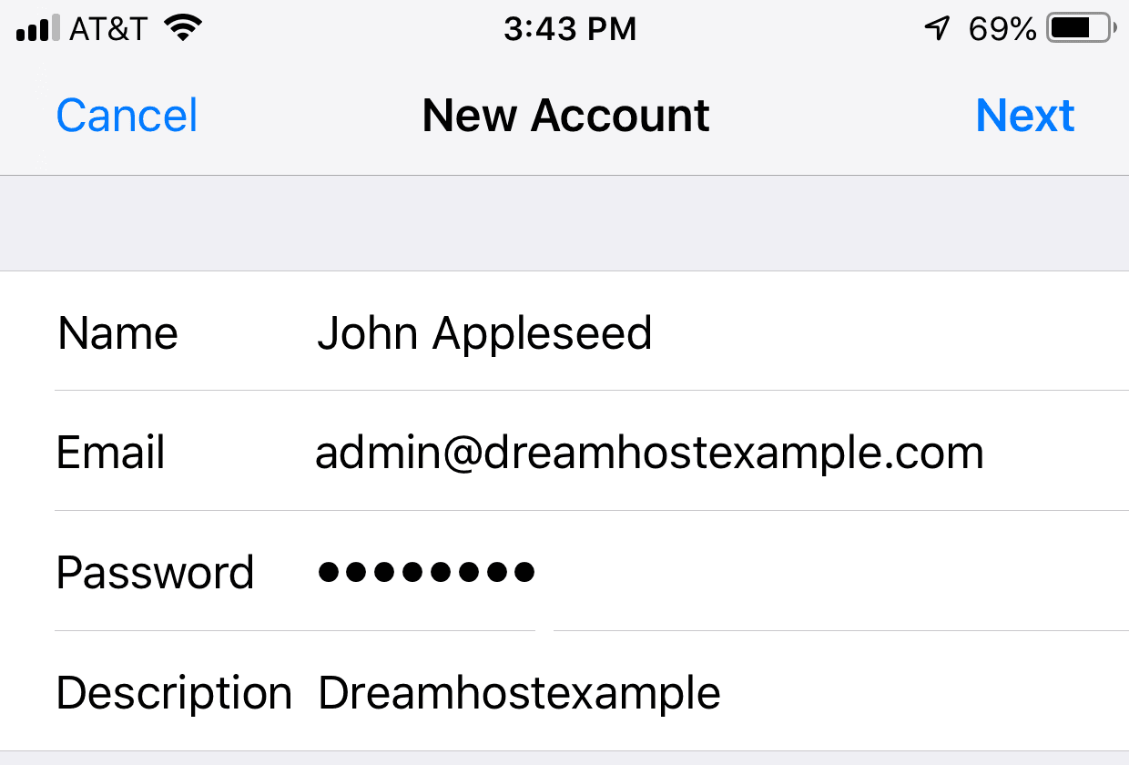Other account options with Add Mail Account
