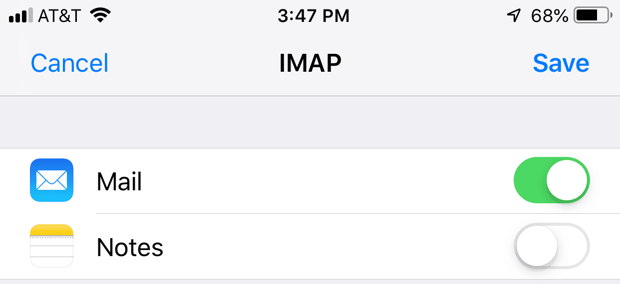 iPhone mail server settings for IMAP and SMTP
