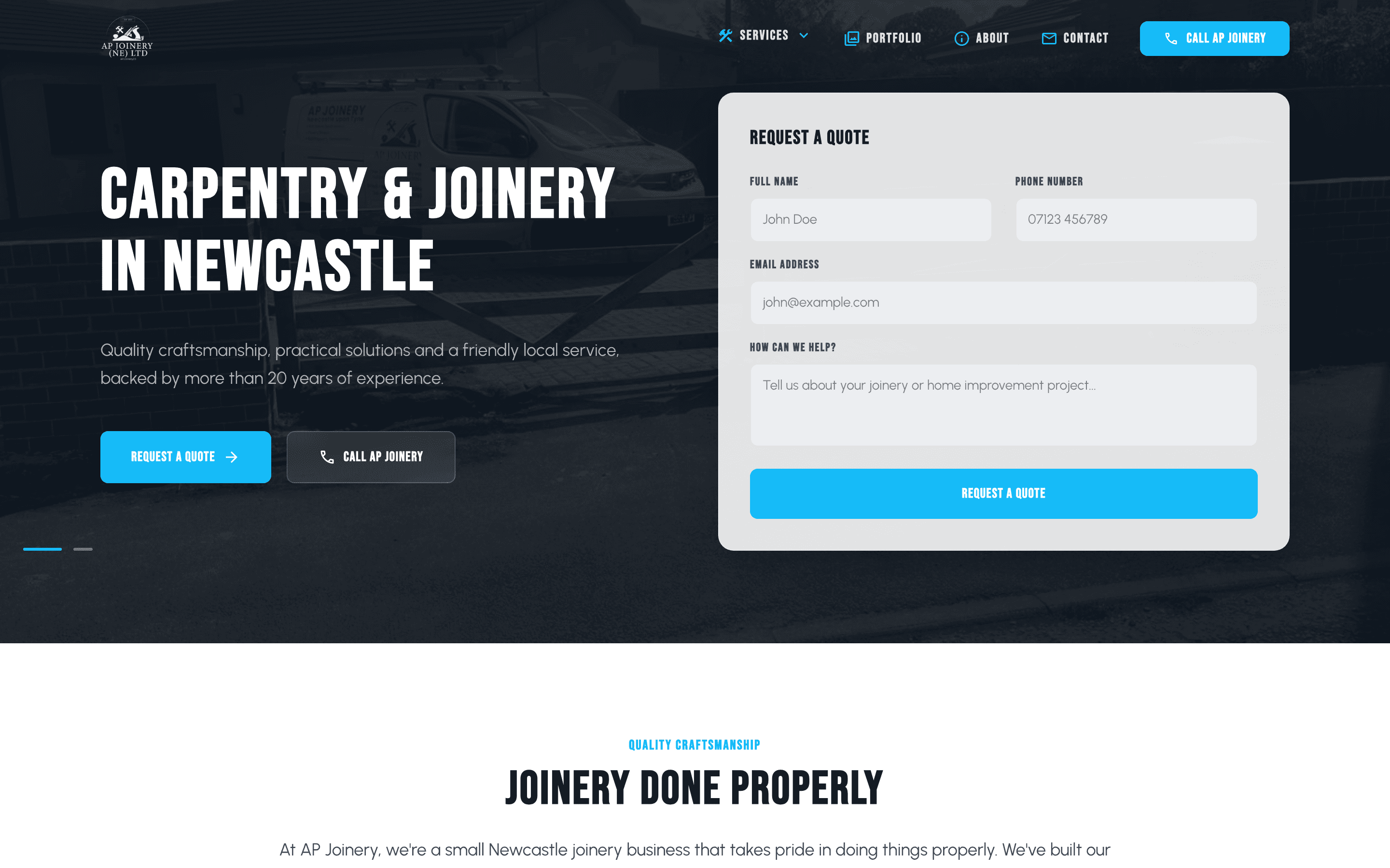 AP Joinery NE Ltd website screenshot
